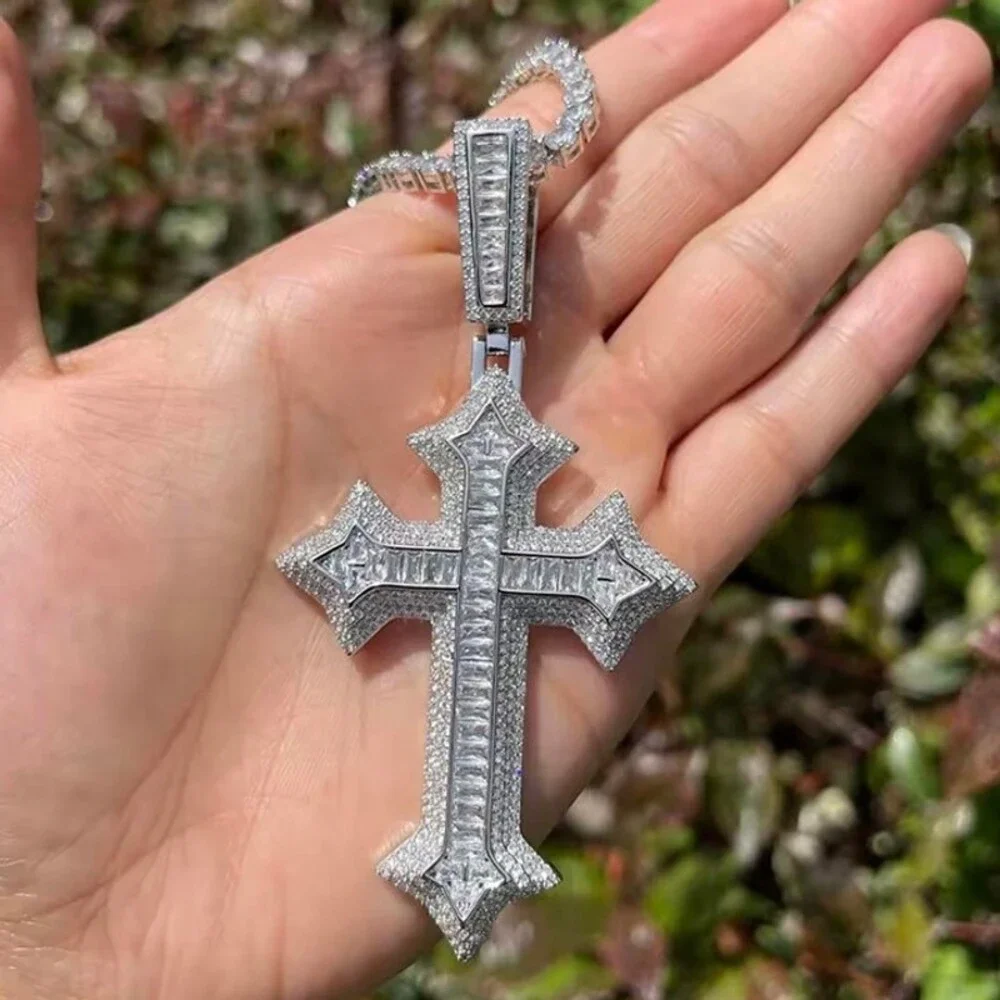 Iced Out Tennis Cross Pendant 20inch